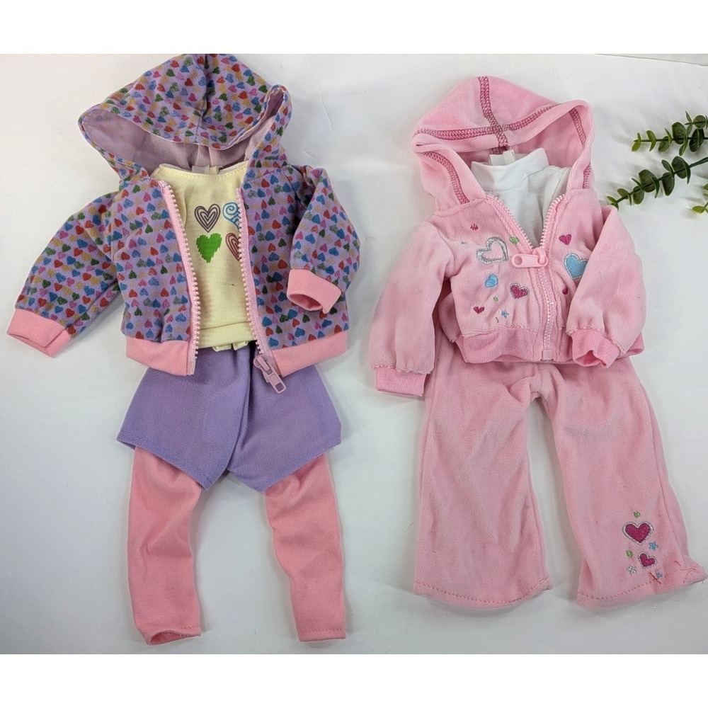 2 COMPLETE OUTFITS🇺🇸American Girl Doll Hooded Track Suit Sets Pink Lot Y2K 18"